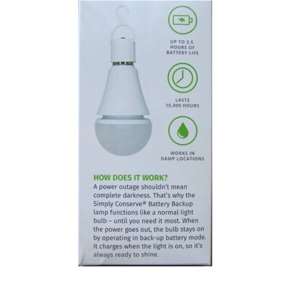 Simply Conserve 5W LED A19 Battery Backup with Hook Bulb - Picture 2 of 5